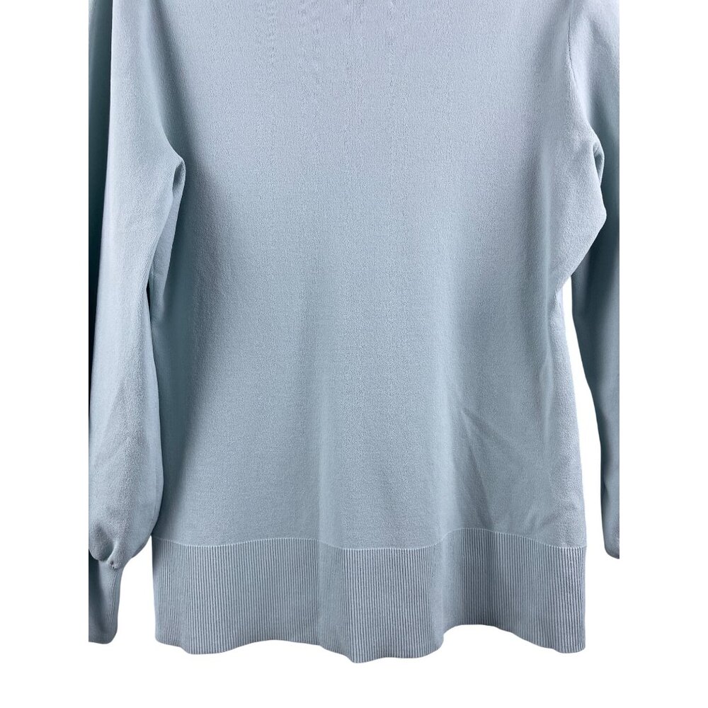 Lewit Women's Size Large Stretch Knit Balloon Bishop Sleeve V Neck Sweater Blue - Picture 9 of 10